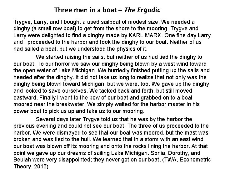 Three men in a boat – The Ergodic Trygve, Larry, and I bought a