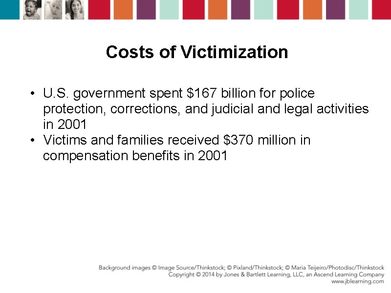 Costs of Victimization • U. S. government spent $167 billion for police protection, corrections,