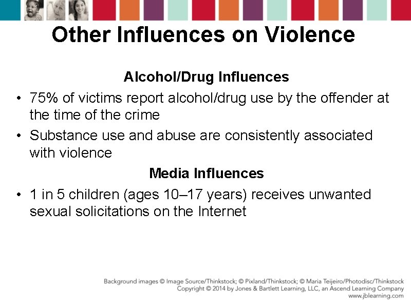 Other Influences on Violence Alcohol/Drug Influences • 75% of victims report alcohol/drug use by