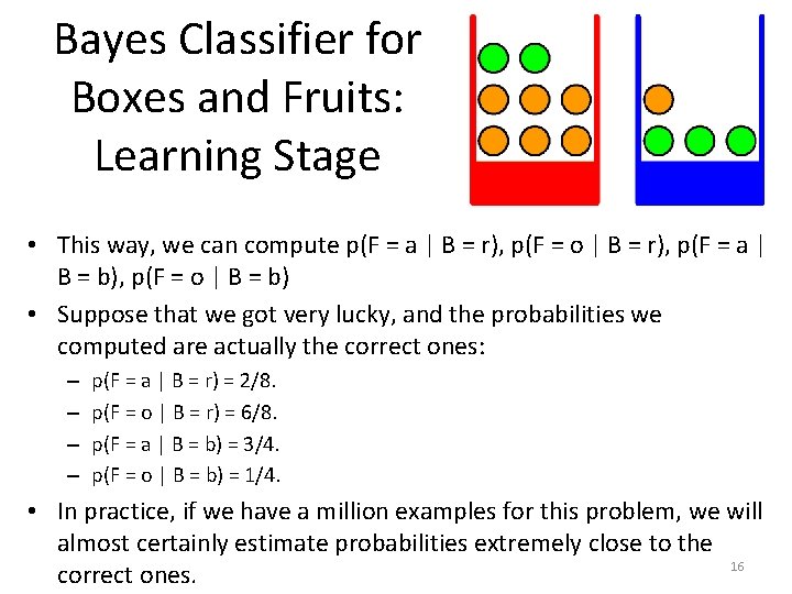 Bayes Classifier for Boxes and Fruits: Learning Stage • This way, we can compute