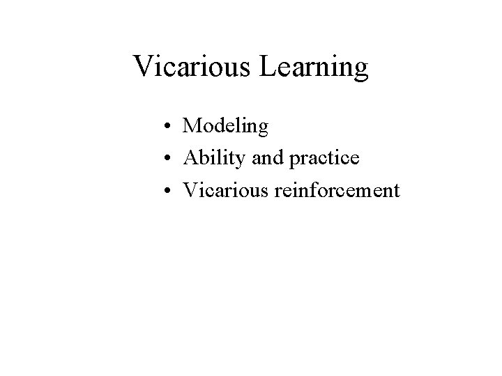 Vicarious Learning • Modeling • Ability and practice • Vicarious reinforcement 