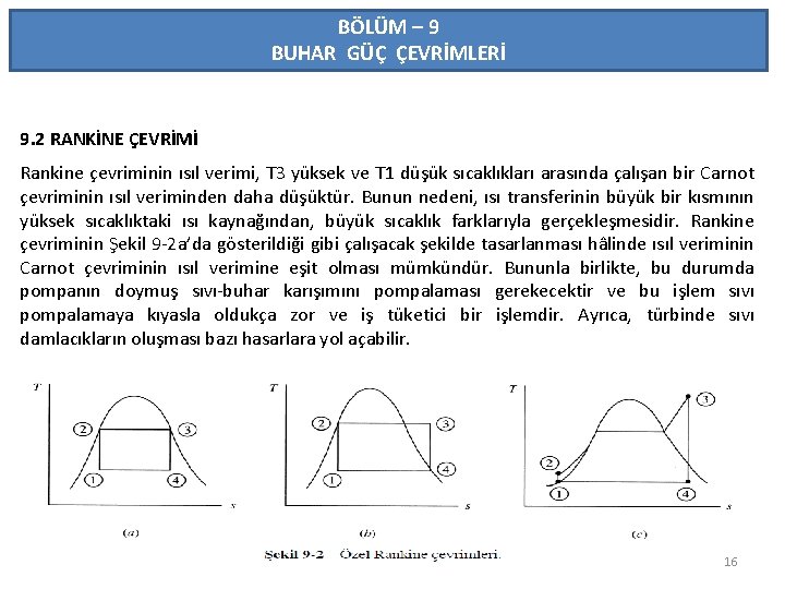 BÖLÜM – 9 BUHAR GÜÇ ÇEVRİMLERİ 9. 2 RANKİNE ÇEVRİMİ Rankine çevriminin ısıl verimi,