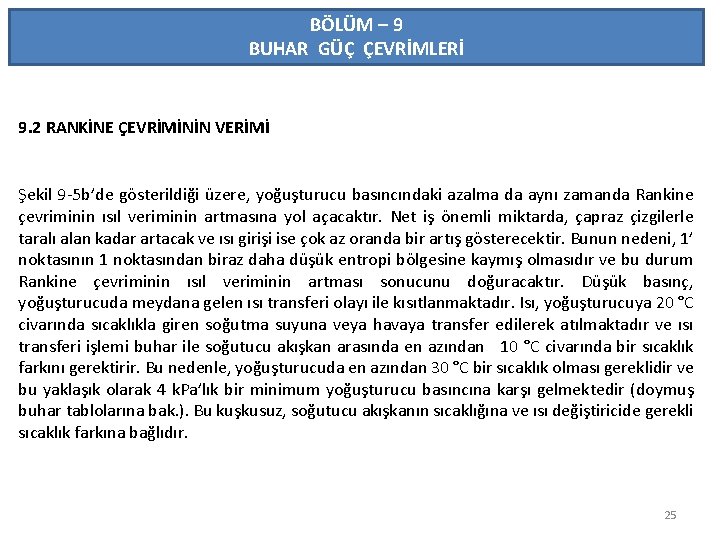 BÖLÜM – 9 BUHAR GÜÇ ÇEVRİMLERİ 9. 2 RANKİNE ÇEVRİMİNİN VERİMİ Şekil 9 -5