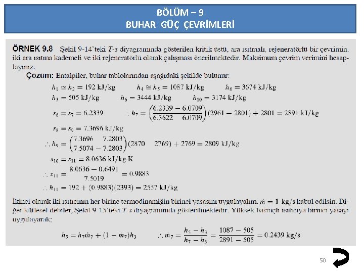 BÖLÜM – 9 BUHAR GÜÇ ÇEVRİMLERİ 50 