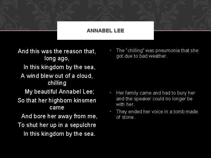 ANNABEL LEE And this was the reason that, long ago, In this kingdom by