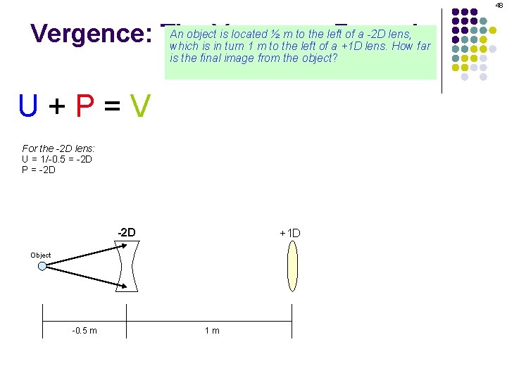 48 An object. Vergence is located ½ m to the left of a -2