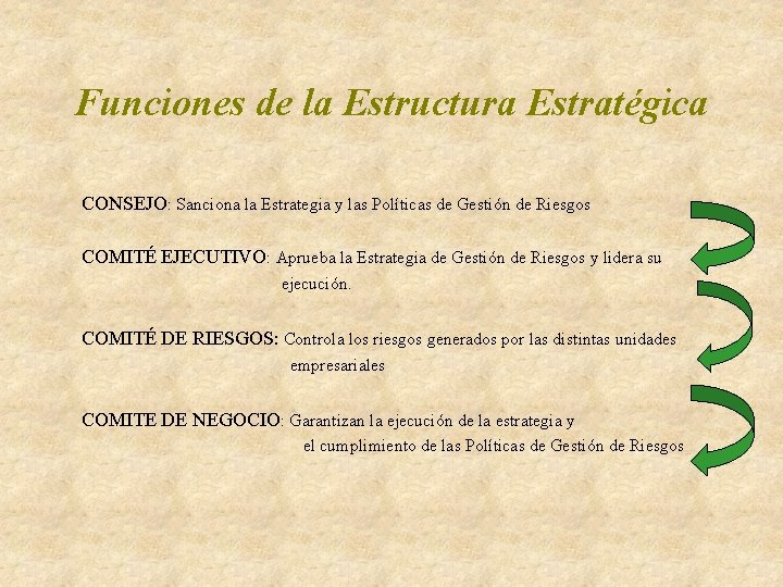 Funciones de la Estructura Estratégica CONSEJO: Sanciona la Estrategia y las Políticas de Gestión