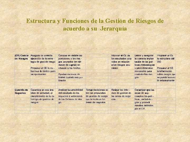 Estructura y Funciones de la Gestión de Riesgos de acuerdo a su Jerarquía Estructura y Funciones de la Gestión de Riesgos de acuerdo a su Jerarquía