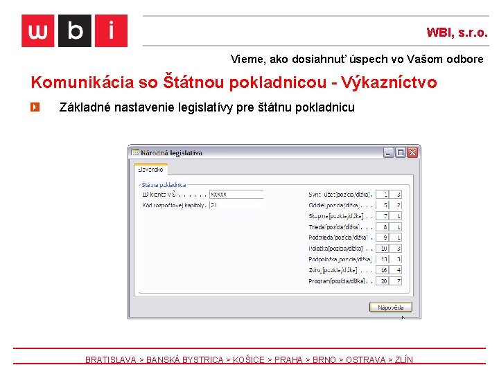 WBI, s. r. o. Vieme, ako dosiahnuť úspech vo Vašom odbore Komunikácia so Štátnou