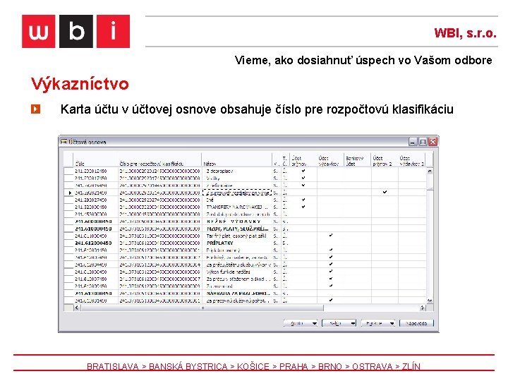 WBI, s. r. o. Vieme, ako dosiahnuť úspech vo Vašom odbore Výkazníctvo Karta účtu