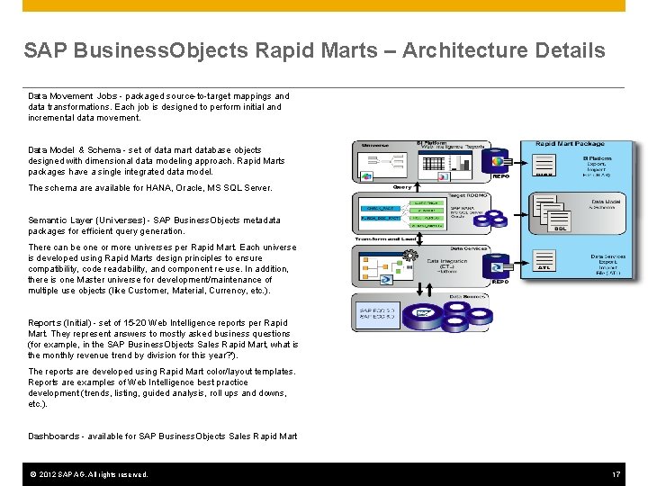 SAP Business. Objects Rapid Marts – Architecture Details Data Movement Jobs - packaged source-to-target