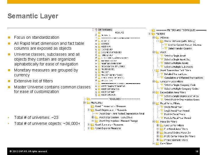 Semantic Layer n Focus on standardization n All Rapid Mart dimension and fact table