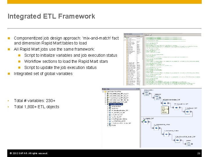 Integrated ETL Framework n Componentized job design approach: ‘mix-and-match’ fact and dimension Rapid Mart