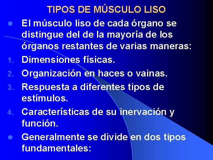 l 1. 2. 3. 4. l TIPOS DE MÚSCULO LISO El músculo liso de