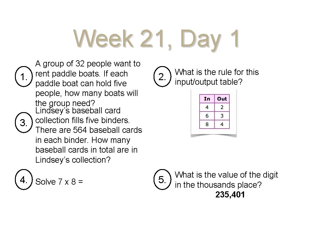 Week 21, Day 1 A group of 32 people want to 1. rent paddle