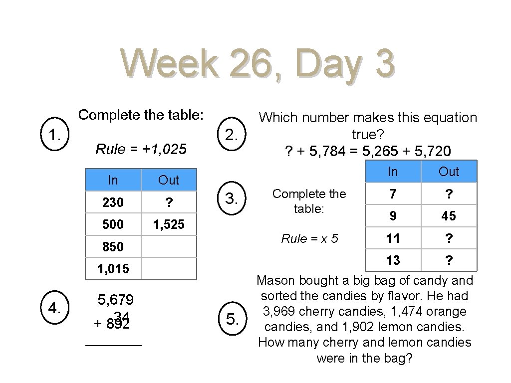 Week 26, Day 3 Complete the table: 1. Rule = +1, 025 In 2.