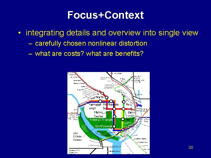 Focus+Context • integrating details and overview into single view – carefully chosen nonlinear distortion