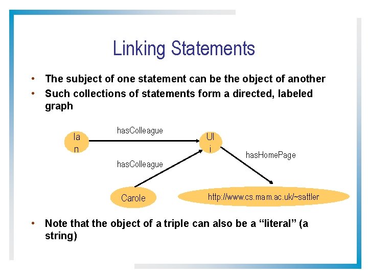 Linking Statements • The subject of one statement can be the object of another