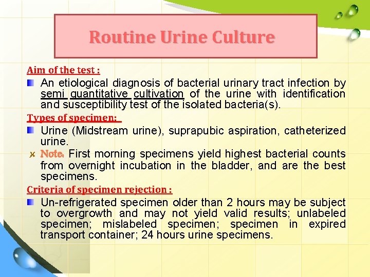 Urine culture LOGO Diagnostic Medical MicrobiologyLaboratory Manual Routine