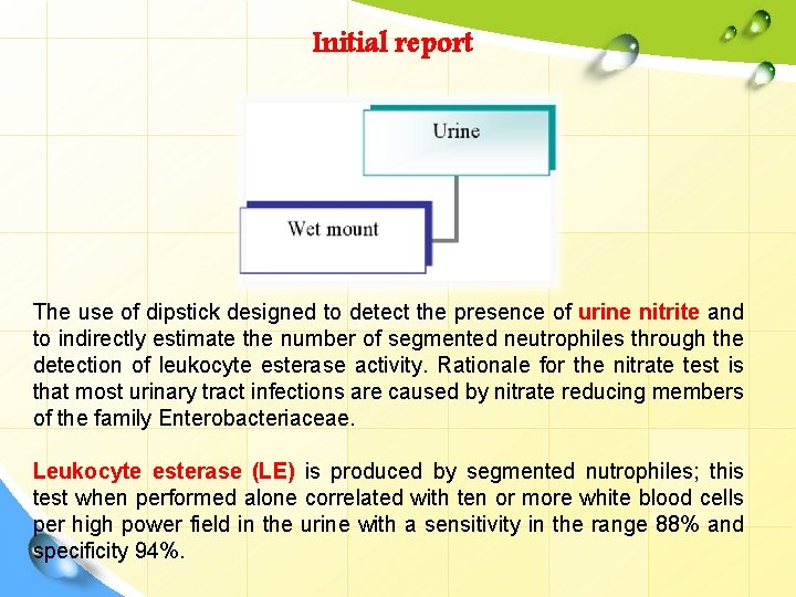 Initial report The use of dipstick designed to detect the presence of urine nitrite