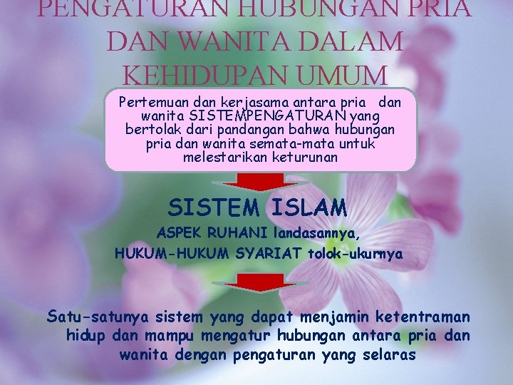 PENGATURAN HUBUNGAN PRIA DAN WANITA DALAM KEHIDUPAN UMUM Pertemuan dan kerjasama antara pria dan