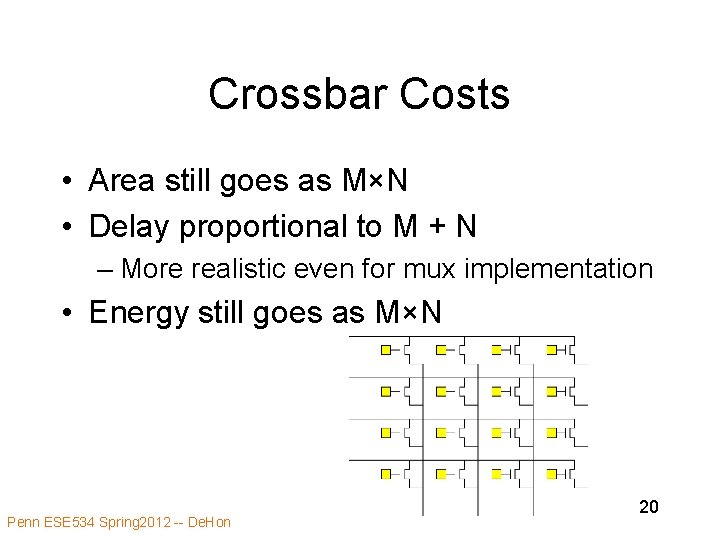 Crossbar Costs • Area still goes as M×N • Delay proportional to M +