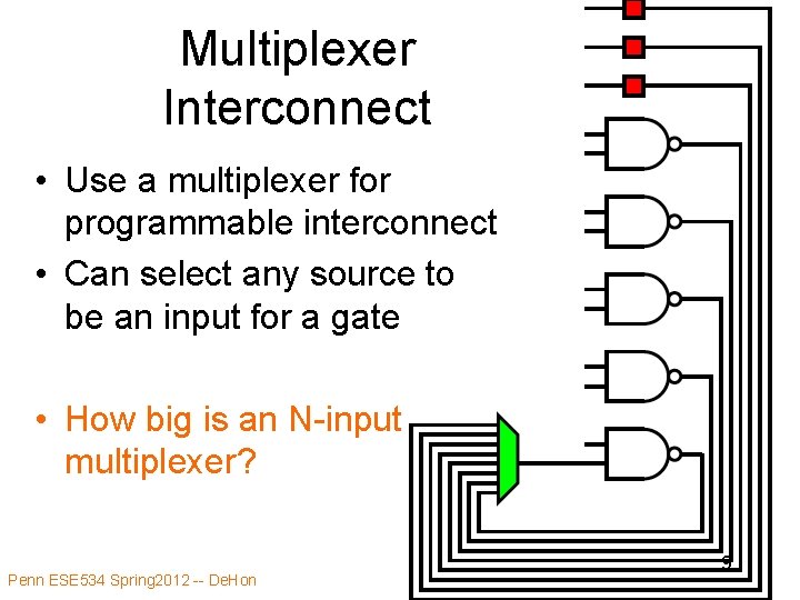 Multiplexer Interconnect • Use a multiplexer for programmable interconnect • Can select any source