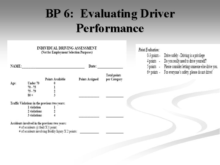BP 6: Evaluating Driver Performance 