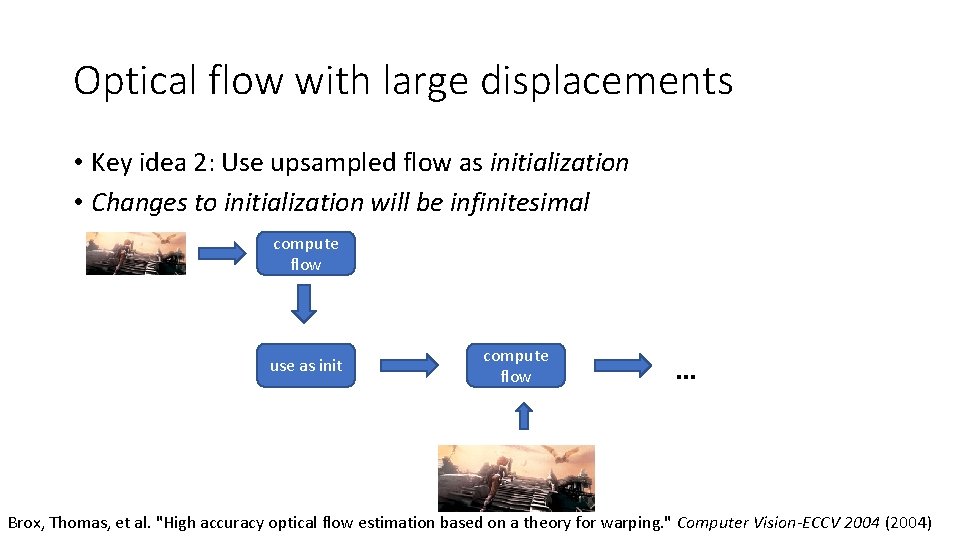 Optical flow with large displacements • Key idea 2: Use upsampled flow as initialization