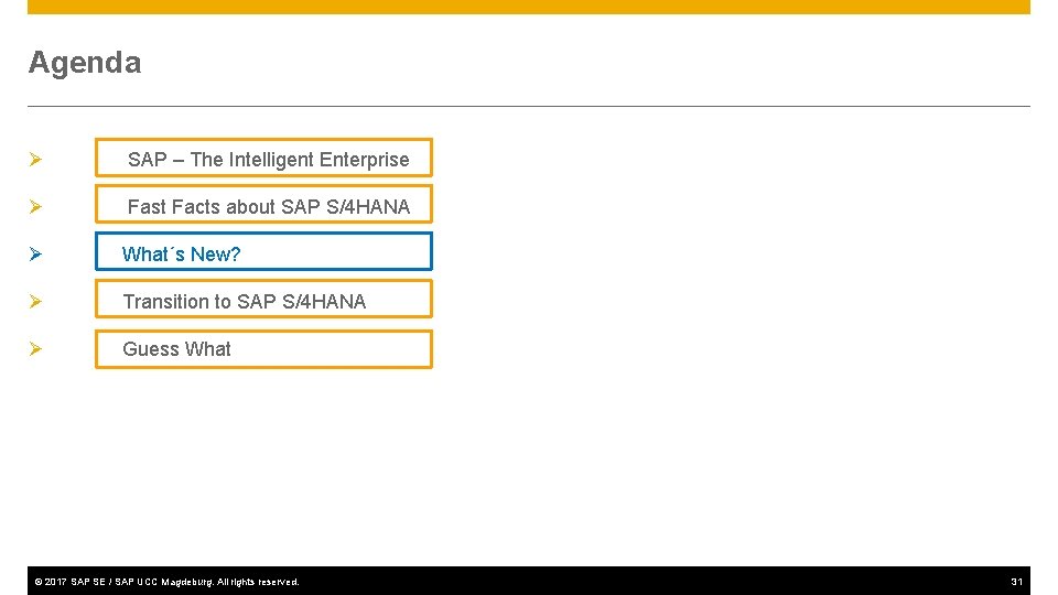 Agenda Ø SAP – The Intelligent Enterprise Ø Fast Facts about SAP S/4 HANA