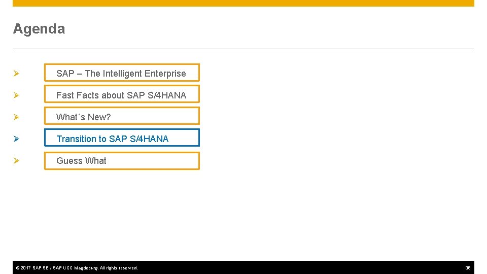 Agenda Ø SAP – The Intelligent Enterprise Ø Fast Facts about SAP S/4 HANA