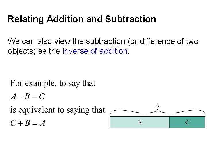 Relating Addition and Subtraction We can also view the subtraction (or difference of two