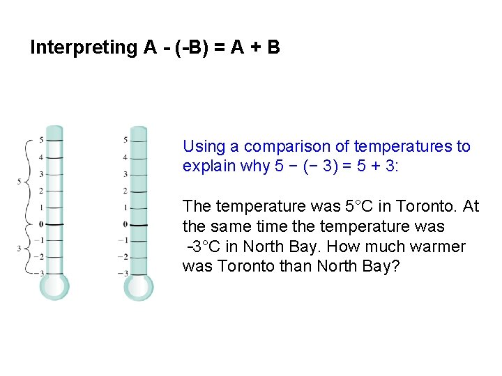 Interpreting A - (-B) = A + B Using a comparison of temperatures to