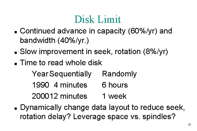 Disk Limit n n Continued advance in capacity (60%/yr) and bandwidth (40%/yr. ) Slow