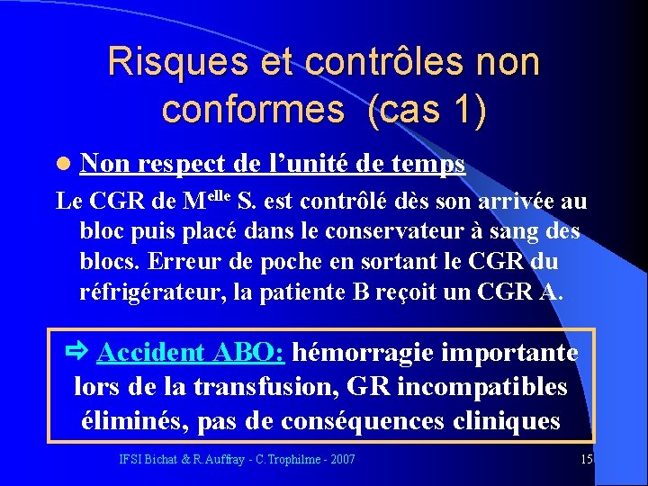 Risques et contrôles non conformes (cas 1) l Non respect de l’unité de temps