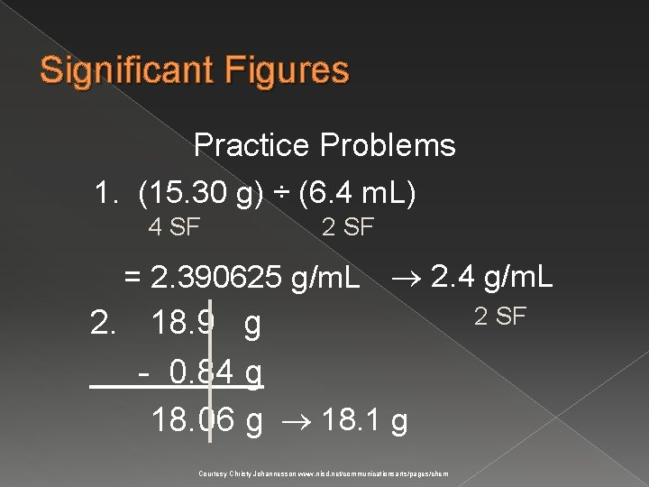 Significant Figures Practice Problems 1. (15. 30 g) ÷ (6. 4 m. L) 4