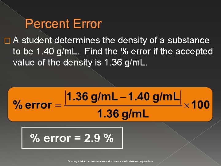Percent Error �A student determines the density of a substance to be 1. 40
