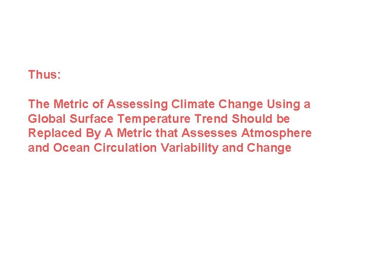 Thus: The Metric of Assessing Climate Change Using a Global Surface Temperature Trend Should