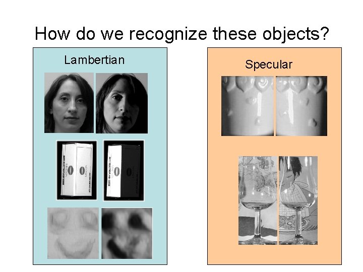 How do we recognize these objects? Lambertian Specular 