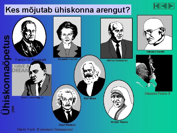 Ühiskonnaõpetus Kes mõjutab ühiskonna arengut? 1999 Johannes Paulus II Maidu Varik /Kuressaare Gümnaasium/ 