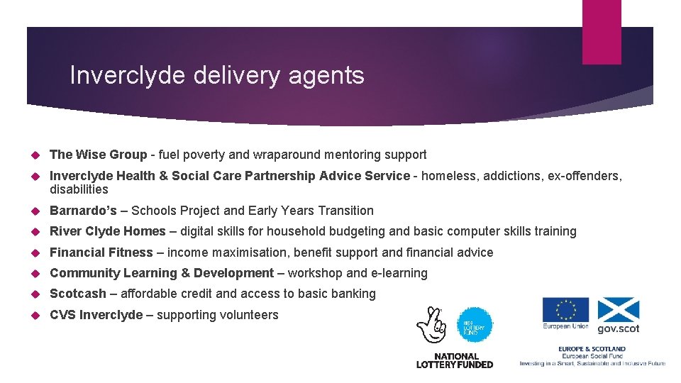 Inverclyde delivery agents The Wise Group - fuel poverty and wraparound mentoring support Inverclyde