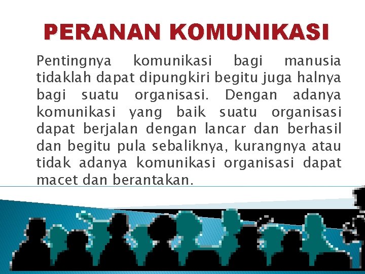 PERANAN KOMUNIKASI Pentingnya komunikasi bagi manusia tidaklah dapat dipungkiri begitu juga halnya bagi suatu