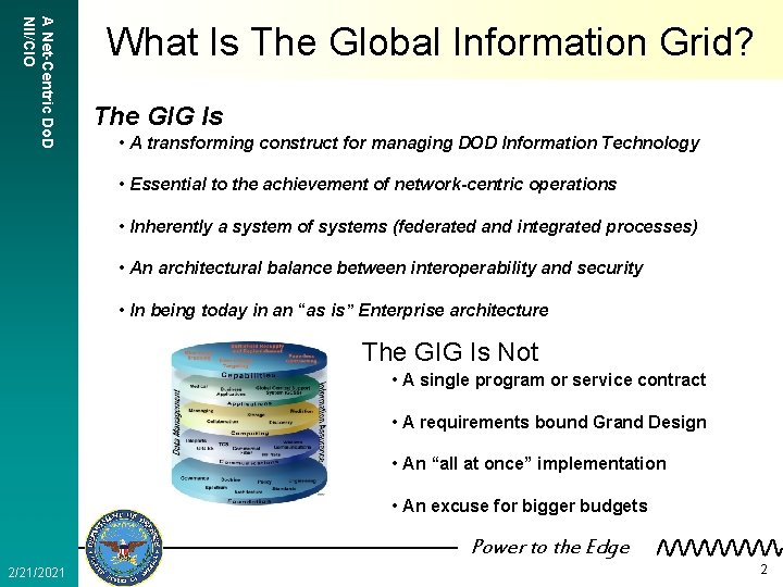 A Net-Centric Do. D NII/CIO What Is The Global Information Grid? The GIG Is