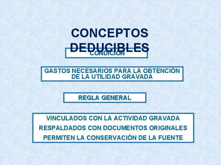 CONCEPTOS DEDUCIBLES CONDICION GASTOS NECESARIOS PARA LA OBTENCIÓN DE LA UTILIDAD GRAVADA REGLA GENERAL