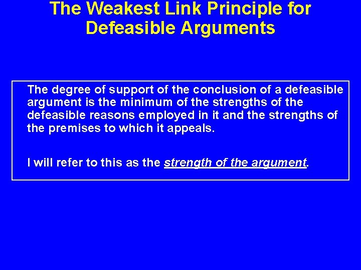 The Weakest Link Principle for Defeasible Arguments The degree of support of the conclusion
