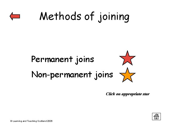 Methods of joining Permanent joins Non-permanent joins Click on appropriate star © Learning and