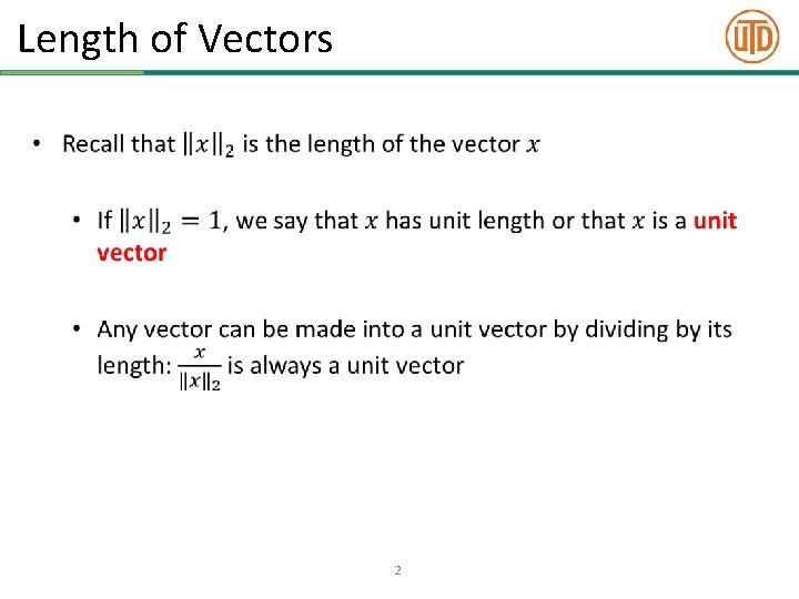 Length of Vectors • 2 