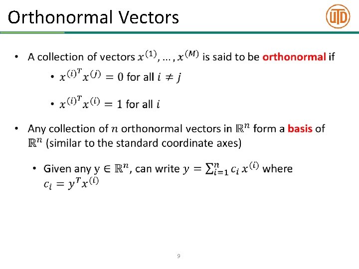 Orthonormal Vectors • 9 