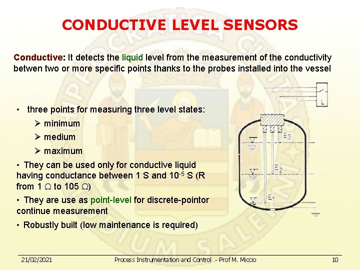 CONDUCTIVE LEVEL SENSORS Conductive: It detects the liquid level from the measurement of the