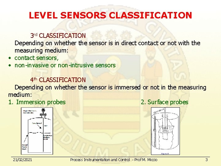 LEVEL SENSORS CLASSIFICATION 3 rd CLASSIFICATION Depending on whether the sensor is in direct